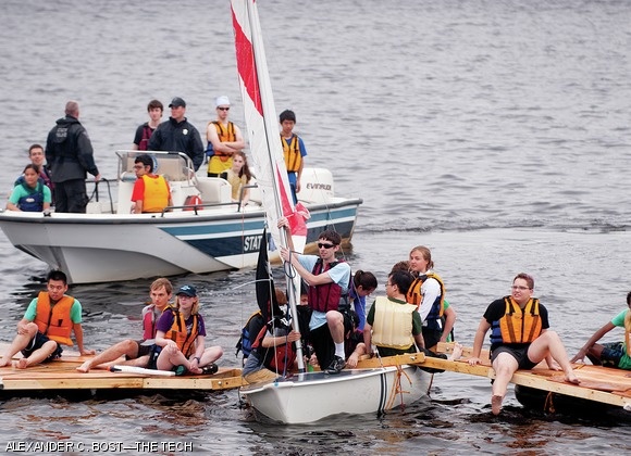 The 36 people the Next Sail team managed to fit on a highly modified tech dinghy was enough to attract the attention of the Massachusetts State Police during the MIT Sailing Challenge on Friday, May 16.
