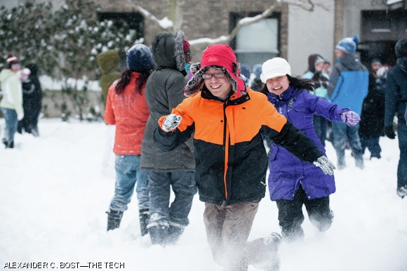 The snowball fight moved from Killian Court to the East Campus courtyard, where the fun continued.