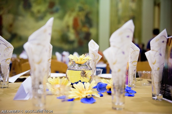 Table settings for Grains of Rice, presented by the MIT Asian American Association, were complete with goldfish, which guests were encouraged to take home at the end of the event.