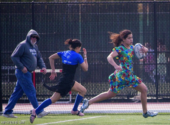 Zara Perumal ’16 scores during the Prom Dress Rugby game on Saturday, April 11.