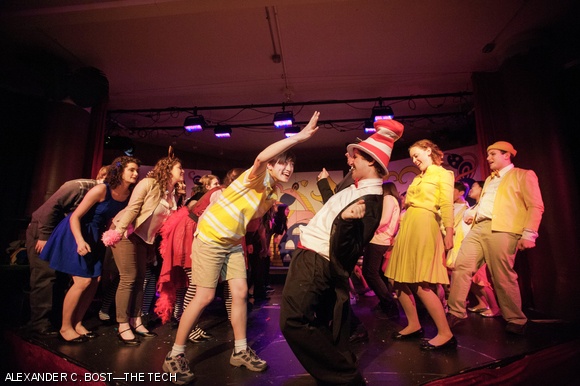 Kristina S. Kim ’17 and Isaac T. Yandow ’15 sing with the cast.