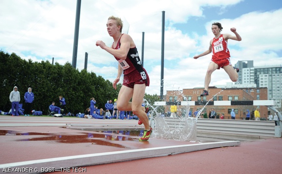 Benjamin C. Freed ’17 competes in the steeple chase during the New England Women’s and Men’s Athletic Conference championship on Saturday. MIT won the championship for the 15th straight year.