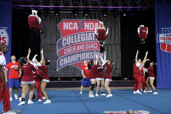 MIT Cheer performs at the National Cheerleaders Association (NCA) Collegiate Cheer and Dance Competition held in Daytona, Florida on April 10.