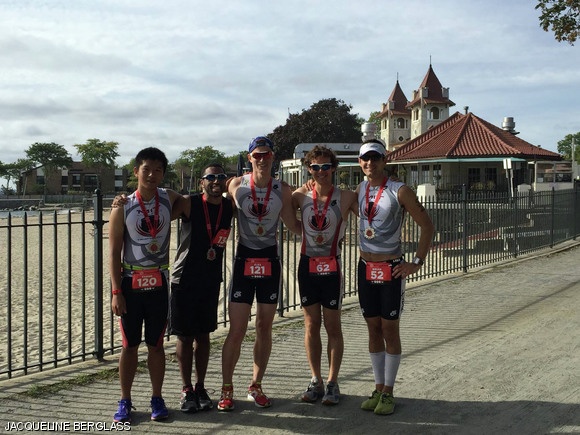 Members of the MIT Triathalon team pose after the Westchester Triathlon held Sept. 27 at the Rye Town Park Beach in Rye, New York.