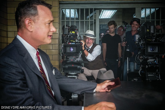 Tom Hanks and director Steven Spielberg on the set of Bridge of Spies.