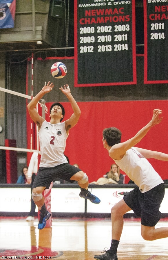 Brendan S. Chang ’16 sets the ball for his teammates during MIT’s 3-1 victory over Southern Vermont College on Tuesday.
