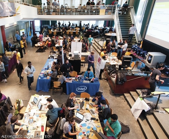 The lower floor of the hackathon in Lobdell.