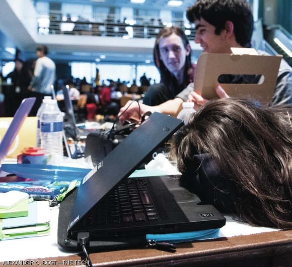 One of the participants grabs a quick nap during the hackathon.