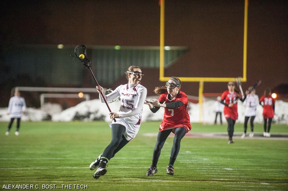 Isabella D. DiDio ’16 attacks the net during MIT’s 12–9 win over Keene State College on Wednesday, March 4.