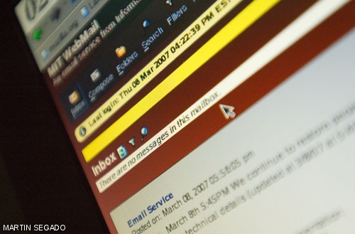 Shortly after 8 a.m. Wednesday morning, one of MIT's five e-mail servers stopped functioning, disrupting service to approximately 4,000 faculty, students, and staff. Some e-mail accounts were still unavailable as of press time.
