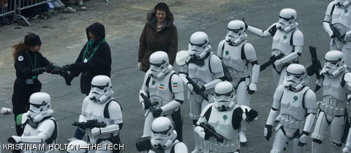 The 501st “Vader’s Fist” Legion of Imperial Storm Troopers marches in the St. Patrick’s Day Parade in South Boston on Sunday, March 18.