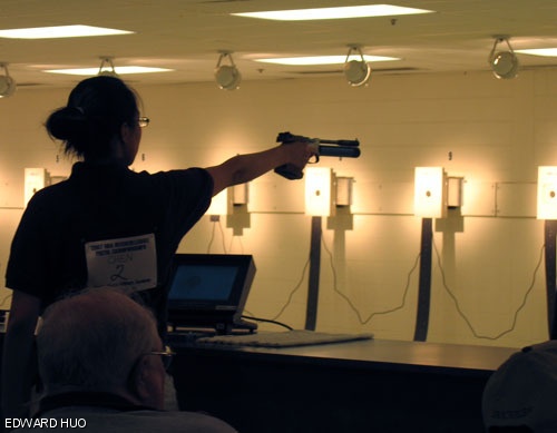 YunJa Chen '07 lines up her shot at the National Rifle Association's Intercollegiate National Championship in West Point, N.Y. MIT defeated the U.S. Military Academy to take the National Championship.