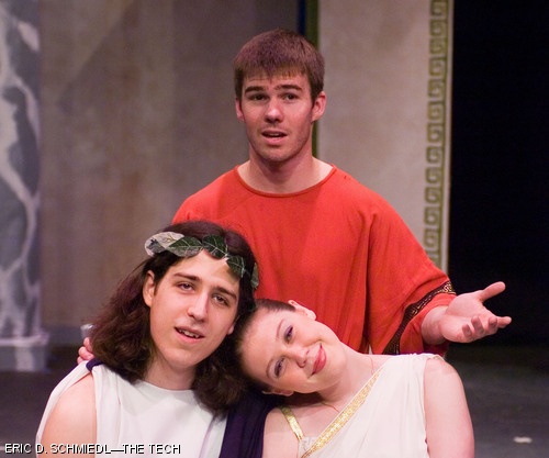 Pseudolus (Timothy I. Abrahamson ’06) does his darndest to keep Hero (Jonathan A. Gray ’10) and Phylia (Kathleen McEnnis ’07) together. MIT’s production of A Funny Thing Happened on the way to the Forum will run tonight and tomorrow at 8 p.m. in Kresge Little Theatre.