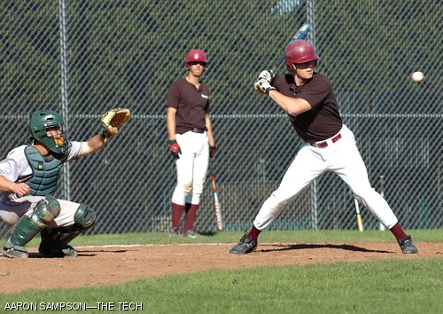 Stephen C. Toth ’09 gets a hit during the third inning of the MIT baseball game against Fitchburg State College. The Engineers ran away with a 16-2 win over the Falcons to finish out the season with an 18-16 record.