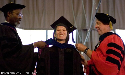 Jessica H. Liao G recieves her doctoral hood for completeing her degree in Materials Science and Engineering at the hooding ceremony held in Rockwell Cage yesterday.