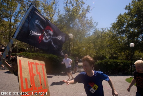 Students head to the Chapel’s moat after the completion of the annual East vs. West Water War held Monday on Kresge Oval.