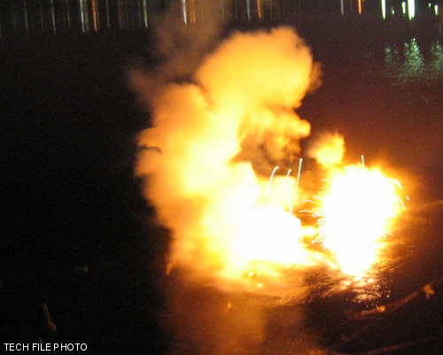 Sodium’s violent reaction upon contact with water is illustrated in this file photo from a sodium drop incident in 2003.
