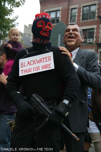 There was little subtlety when marchers expressed their feelings on political current events during the second annual HONK! festival, which returned to Somerville and Cambridge this past weekend, ending on Sunday with a parade from Davis Square to Harvard Square. The festival is a celebration of activist street bands from all around the world. Seventeen bands from as far away as Italy marched the streets and held public concerts throughout the weekend. Sunday’s parade also featured the Bread & Puppet Theater and Car Talk’s Click & Clack, the Tappet Brothers.