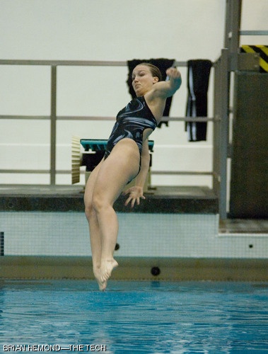 Doria M. Holbrook ’08 lands a dive in the 1-meter diving event in a meet against Wellesley College Wednesday, Nov. 14. Holbrook took the top score in the event, helping drive MIT to a 179-118 victory.