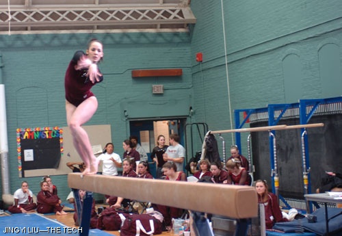 Sophia L. Harrison '08 competes on the balance beam. MIT faced Springfield College (losing 184.625 - 182.775) and Boston University's club team (winning 182.775 - 150.975) this weekend.