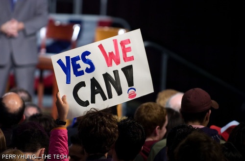 Attendees waved homemade signs to express their support for Obama.