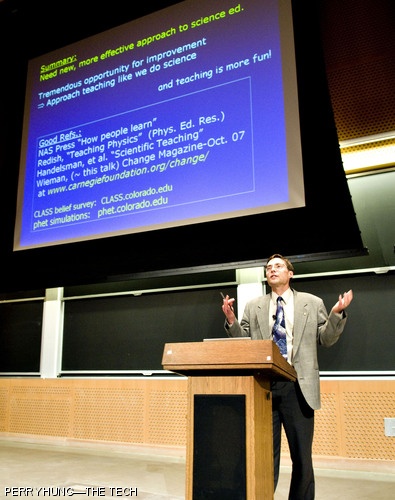 Carl E. Wieman ’73 delivers a talk entitled “Science Education in the 21st Century: Using the Tools of Science to Teach Science” for the 2008 MacVicar Day lecture, held Friday in 32-123.