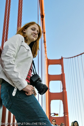Clare Bayley ’10 stands along the pedestrian sidewalk on the north end of the Golden Gate Bridge in San Francisco, CA on Sunday, March 23.