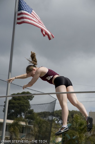 Karin E. Fisher ’11 clears the bar in the pole vault. The MIT men’s and women’s track and field teams spent Spring Break training in Claremont, California, and capped off the week with a meet held in San Diego by Point Loma Nazarene University.
