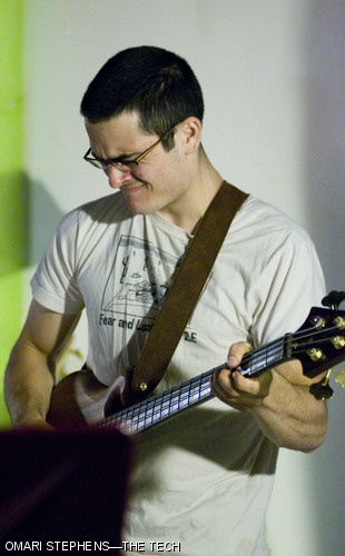 Raphael R. Peterson ’10 concentrates as he plays a guitar solo during a performance by Don Byron’s Sugarhill Ensemble this past Sunday, April 20 in the Senior House basement.