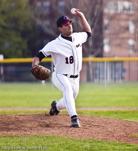 G. Mike Vasquez ’08 throws a pitch during MIT’s 5-4 loss to the University of Massachusetts-Boston on May 1.