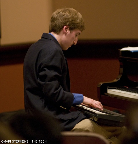 The so-called 7:30 and 5:30 Jazz Combos played a joint end-of-semester concert last Tuesday, April 29 in Killian Hall. Steven J. Levine ’11, pictured, plays an electronic keyboard during the 7:30 Combo’s performance of “Superstition,” originally by Stevie Wonder.