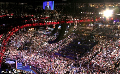 Senator Edward M. Kennedy (D-Mass.) is seen speaking at the Democratic National Convention in Denver, Colorado on Monday.