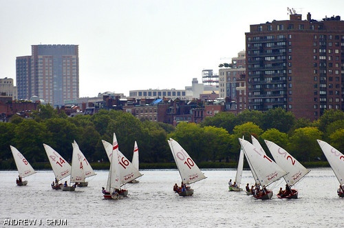 The MIT sailing team participates in the Women’s Man-Labs Trophy on the Charles River on Saturday morning.
