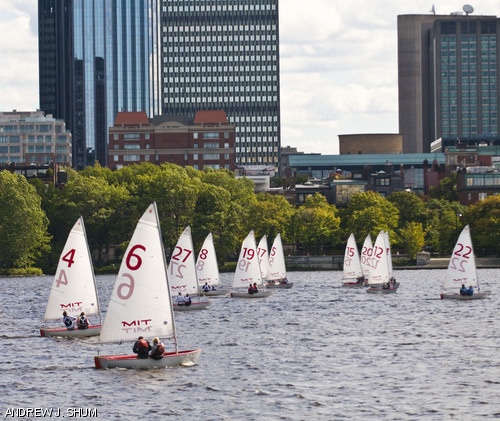 The MIT sailing team competes in the Smith Trophy last Saturday on the Charles River.