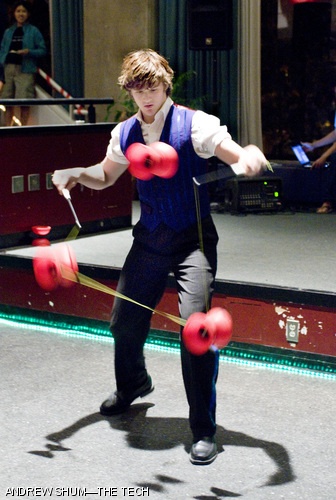 Jacob S. Sharpe ’11 juggles three diabolos, also known as Chinese yo-yos, during a performance at the Association of Taiwanese Students’ Nightmarket event on Saturday night.