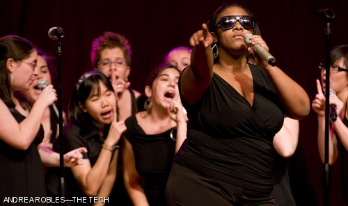 Shamarah J. Hernandez ’12 from the MIT Muses shows off her skills singing “Shut Up and Drive” by Rihanna on Oct. 18 at Songfest during Family Weekend.