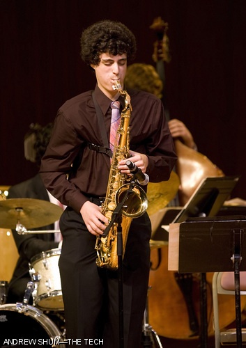 Dylan J. Sherry ’12 plays a dreamy opening solo in “Goodbye Pork Pie Hat” during the MIT Festival Jazz Ensemble concert entitled “The Innovators” on Friday, Nov. 14.