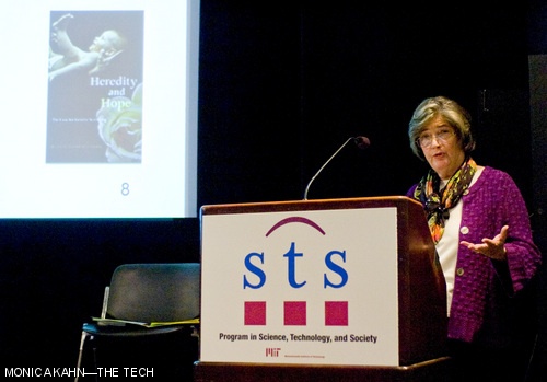 Ruth Schwartz Cowan, the Janice and Julian Bers Professor of the History and Sociology of Science at the University of Pennsylvania, delivers the 2008 Miller Lecture on Science and Ethics in the Bartos Theater on Nov. 17. The lecture, hosted by the MIT Program in Science, Technology, and Society, was entitled “Climbing up the Slippery Slope: the History of Genetic Screening,” and focused on discrediting the link between prenatal genetic testing and eugenics.
