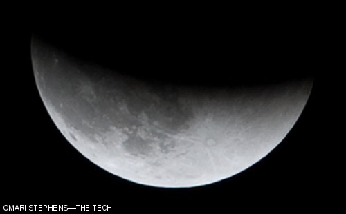 The moon passed completely into the Earth’s shadow this past Wednesday night in the last total lunar eclipse until Dec. 2010. Here, the moon re-emerges after being completely eclipsed from 10:01 to 10:51 p.m. See http://sunearth.gsfc.nasa.gov/eclipse/ for more information on lunar and solar eclipses.