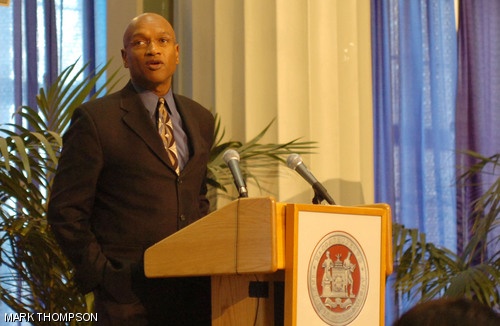 Keynote speaker Ray Hammond comments on the future of Dr. King’s message by asking the audience, “What now?” at the 34th Annual Dr. Martin Luther King Jr. Celebration held in Walker on Thursday morning.
