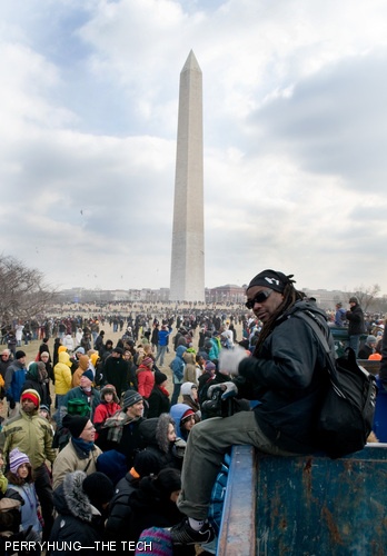 Millions of visitors congregate around the National Mall in Washington, D.C. yesterday. The crowds stretched from Capitol Hill to beyond the Washington Monument.