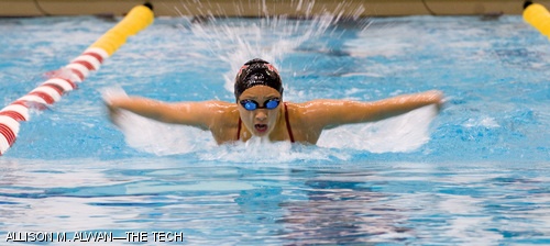 Captain Jennifer A. Chao ’09 swims the 200-yard butterfly for the Engineers during the meet on Sunday Jan. 18 versus NEWMAC rivals Coast Guard Academy and Springfield College. Chao took first place in both the 100-meter and 200-meter butterfly. The men’s team topped both Coast Guard (179-117) and Springfield (197.5-100.5) while the women’s team was split, winning against Coast Guard (199-100) but falling to Springfield (143-157).