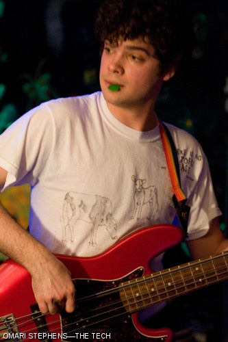 Jonathan S. Krones ’07 plucks the strings of his bass guitar during The Peaches’ set. The Bexxxley Roxxx Some More concert, which happened Saturday night in the basement of Bexley Hall, featured a number of MIT student bands.