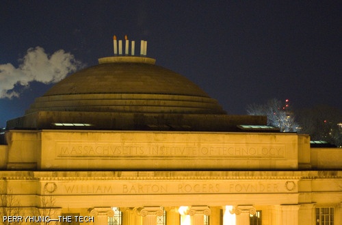 Six candles representing binary digits stand atop the little dome on Feb. 29 to commemorate Random Hall’s 40th birthday.