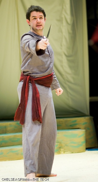 Kellas R. Cameron ’10 brandishes a dagger as the character Leonine in the dress rehearsal of MIT Shakespeare Ensemble’s presentation of Pericles, playing this weekend and next in La Sala de Puerto Rico in the Stratton Student Center.