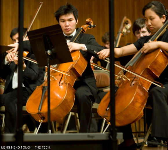 Kevin Dong Gyun Woo ’12 plays the cello in Joseph Haydn’s Symphony No. 102. Woo was the principal player for both Hadyn’s piece and John Harbison’s Canonical American Songbook.