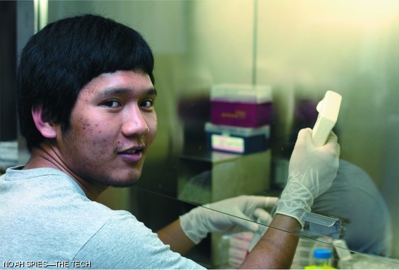 Tenzin Lungjangwa pipets growth media in the Whitehead Human Stem Cell Facility, which was established entirely with private funding to circumvent President Bush’s ban on federal funding for the use of all but a small fraction of human stem cell lines.
