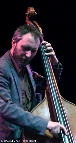 Reid Anderson plays the bass during “Variation d’Apollon” at the Berklee Performance Center on April 3.
