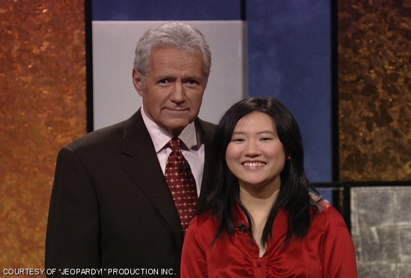Jean Cui ’09 is pictured with “Jeopardy!” host Alex Trebek. Cui will be on air this Thursday.