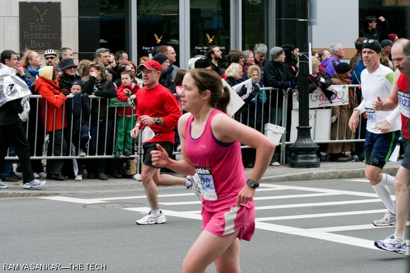 Melissa A. Gymrek ’11 is seen here 400 yards away from the finish line on Boylston St. during The 113th annual Boston Marathon on Monday April 20, 2009. The 26.2 mile event brings together runners and spectators from around the world.